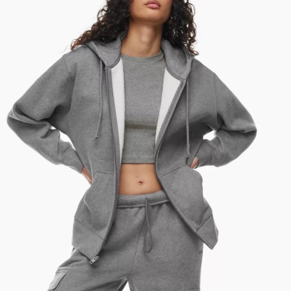 Aritzia Gray Zip-Up Hoodie Sweatshirt